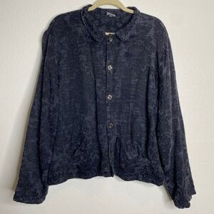 VTG CP Shades Black‎ Floral Button Down Cotton Rayon Jacket LargeG